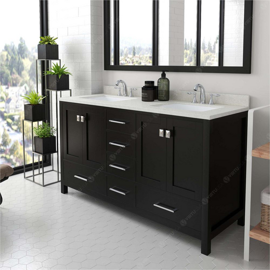 Caroline Avenue 60" Vanity in Espresso with Top and Sinks and Mirror GD-50060-DWQSQ-ES