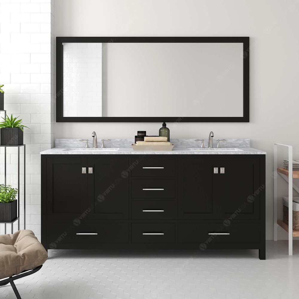 Caroline Avenue 72" Vanity in Espresso with Top and Sinks and Mirror GD-50072-WMSQ-ES