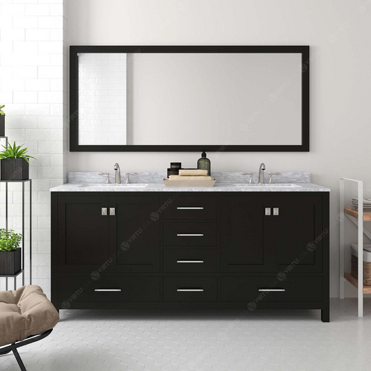 Caroline Avenue 72" Vanity in Espresso with Top and Sinks and Mirror GD-50072-WMSQ-ES