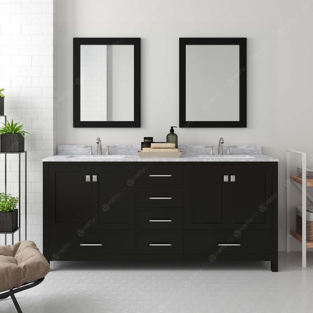 Caroline Avenue 72" Vanity in Espresso with Top and Sinks and Mirror GD-50072-WMSQ-ES