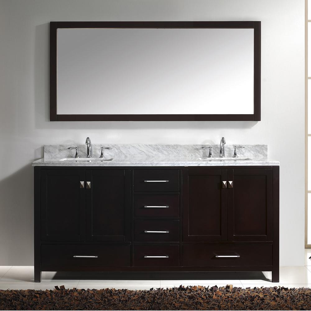 Caroline Avenue 72" Vanity in Espresso with Top and Sinks and Mirror GD-50072-WMSQ-ES