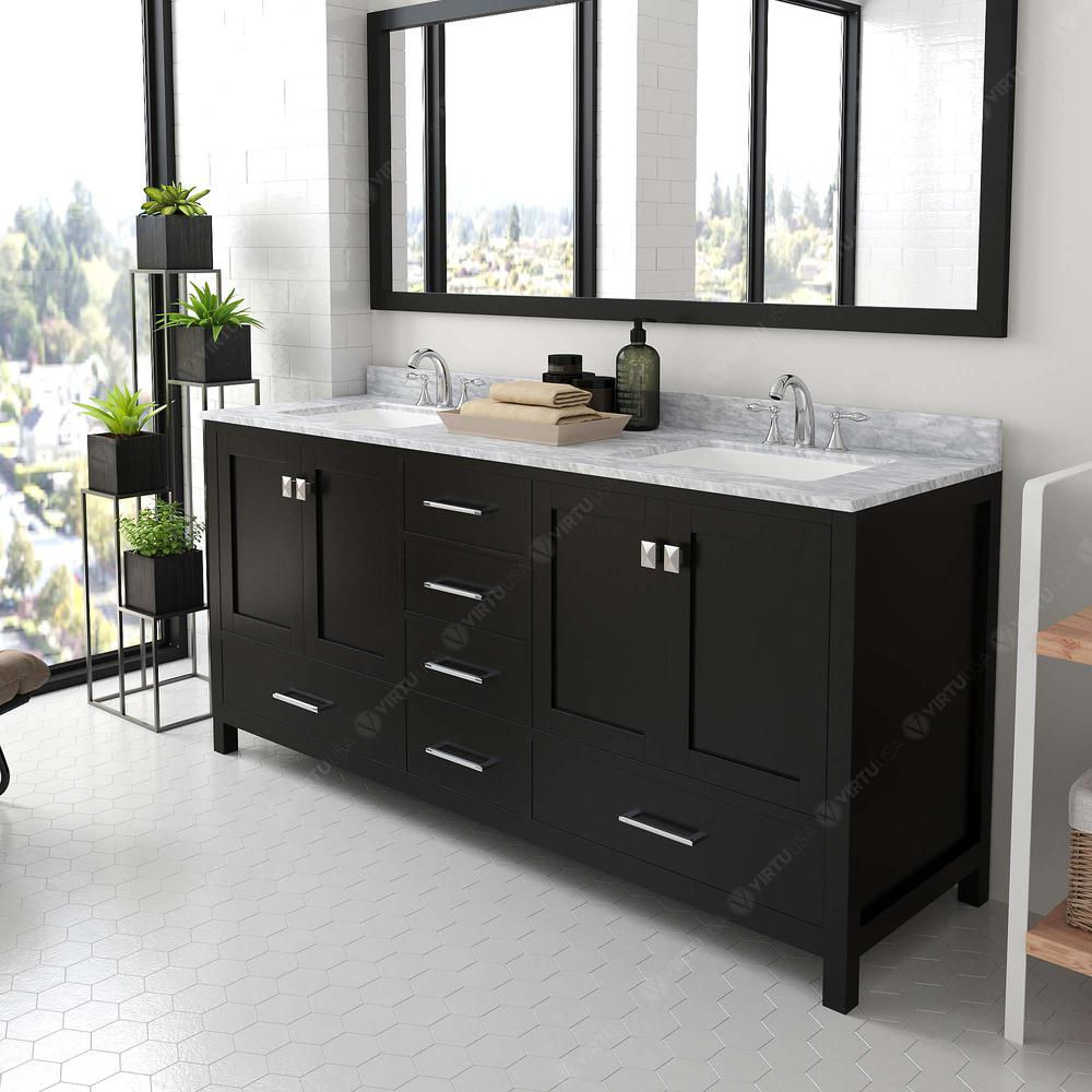 Caroline Avenue 72" Vanity in Espresso with Top and Sinks and Mirror GD-50072-WMSQ-ES