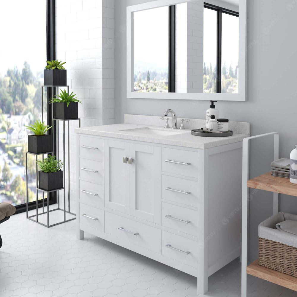 Caroline Avenue 48" Vanity in White with Top and Sink and Mirror GS-50048-DWQSQ-WH