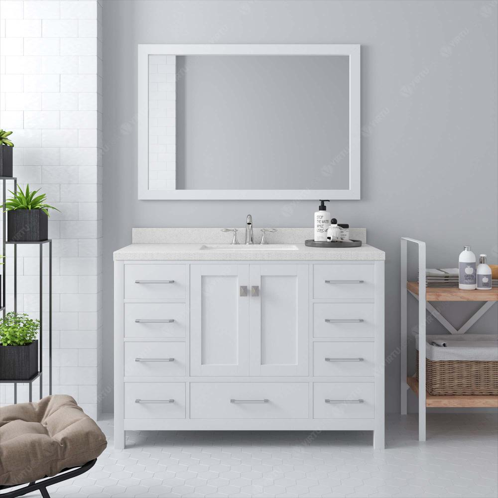 Caroline Avenue 48" Vanity in White with Top and Sink and Mirror GS-50048-DWQSQ-WH
