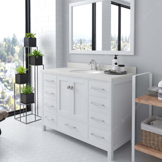 Caroline Avenue 48" Vanity in White with Top and Sink and Mirror GS-50048-DWQRO-WH