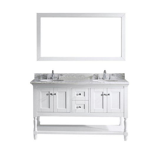Julianna 60" Bath Vanity in White with Marble Top and Sinks and Mirror MD-3160-WMRO-WH