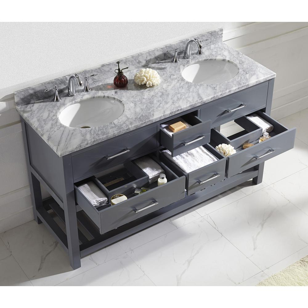 Caroline Estate 60" Vanity in Gray with Top and Sinks and Mirror MD-2260-WMRO-GR-010