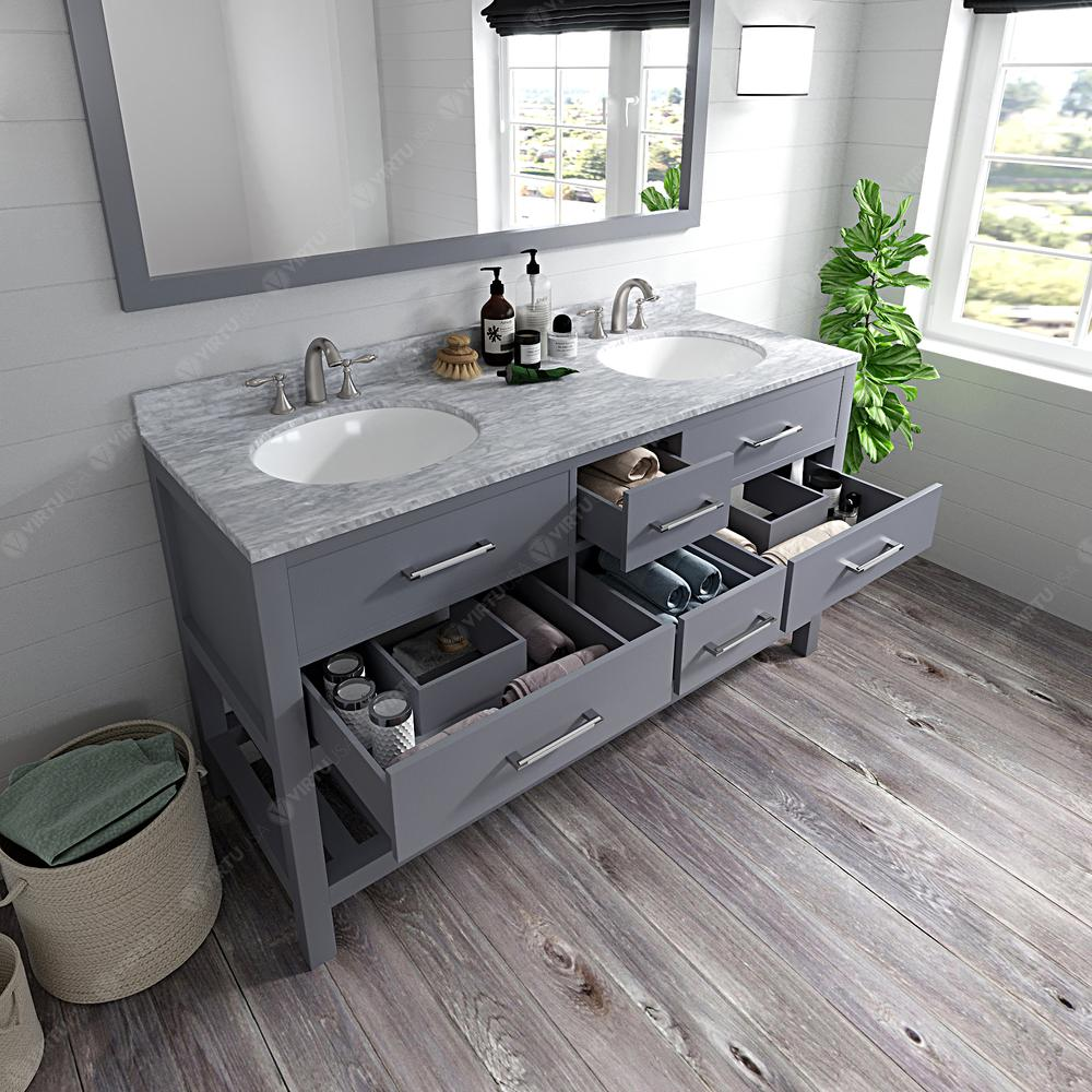Caroline Estate 60" Vanity in Gray with Top and Sinks and Mirror MD-2260-WMRO-GR-010