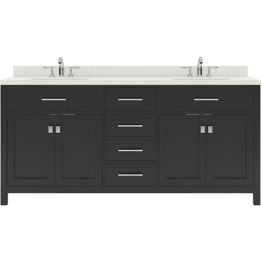 Caroline 72" Vanity in Espresso with Quartz Top and Sinks and Mirror MD-2072-DWQSQ-ES