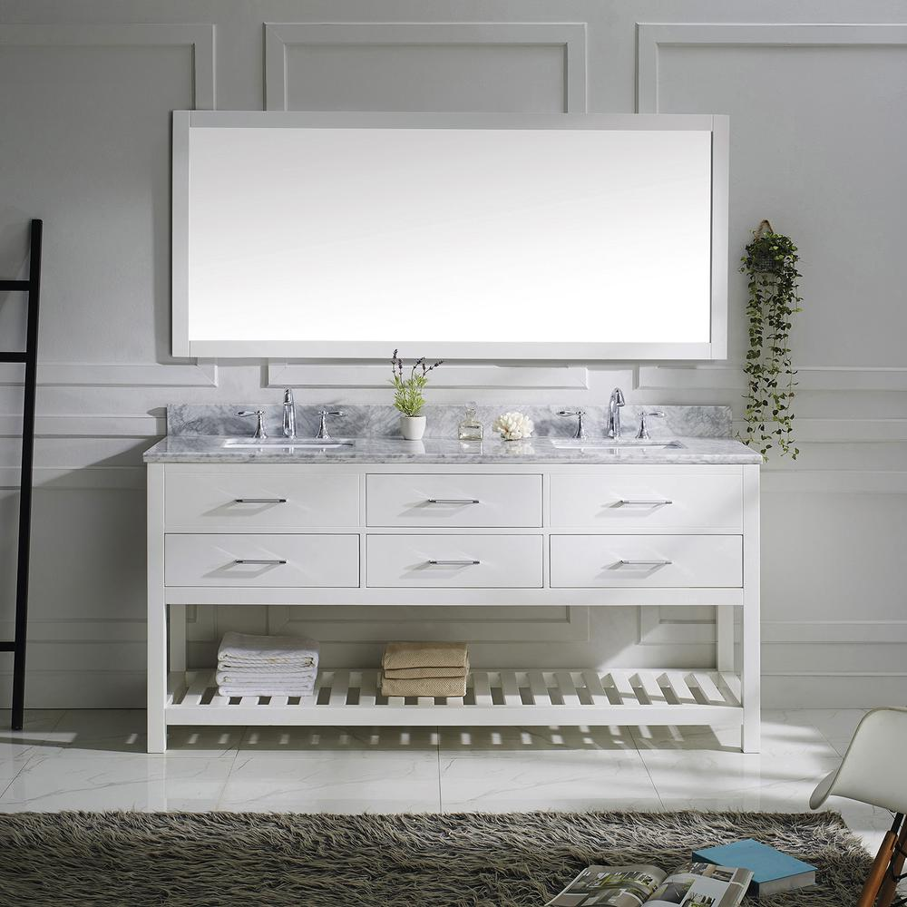 Caroline Estate 72" Vanity in White with Top and Sinks and Mirror MD-2272-WMSQ-WH-010