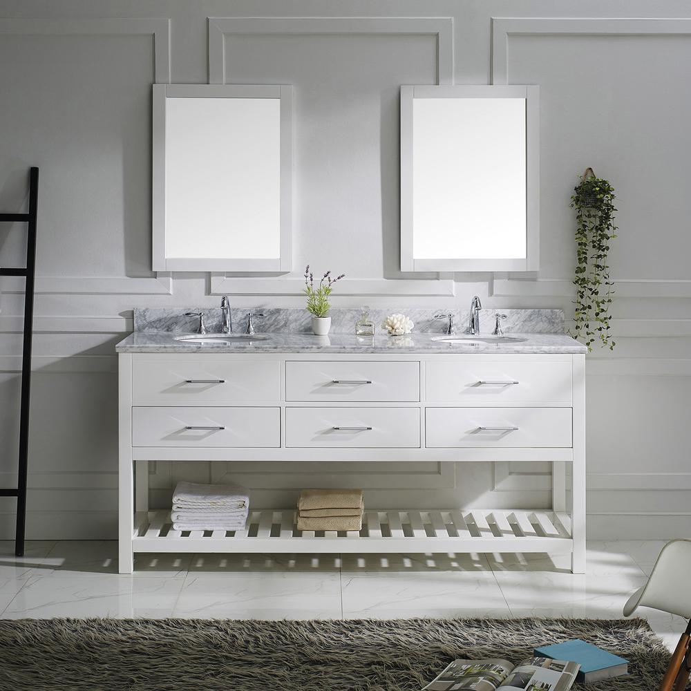 Caroline Estate 72" Vanity in White with Top and Sinks and Mirrors MD-2272-WMRO-WH