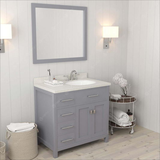 Caroline Parkway 36" Vanity in Gray with Top and Sink and Mirror MS-2136L-DWQRO-GR