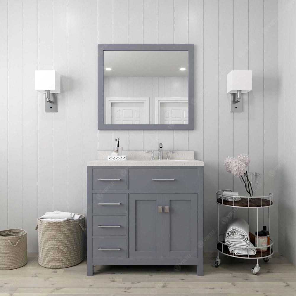 Caroline Parkway 36" Vanity in Gray with Top and Sink and Mirror MS-2136L-DWQRO-GR