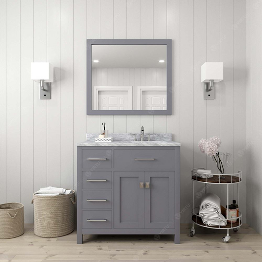 Caroline Parkway 36" Vanity in Gray with Top and Sink and Mirror MS-2136L-WMSQ-GR