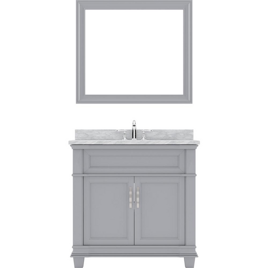 Victoria 36" Bath Vanity in Gray with Marble Top and Sink and Mirror MS-2636-WMSQ-GR