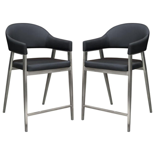 Adele Set of Two Counter Height Chairs in Black Leatherette w/ Brushed Stainless Steel Leg by Diamond Sofa - The Room Store