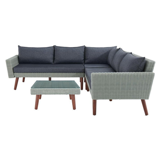 Albany All-Weather Wicker Outdoor Gray Corner Sectional Sofa with 29" Square Coffee Table Set - The Room Store