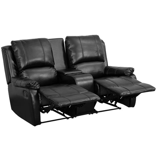 Allure Series 2-Seat Reclining Pillow Back Black LeatherSoft Theater Seating Unit with Cup Holders - The Room Store