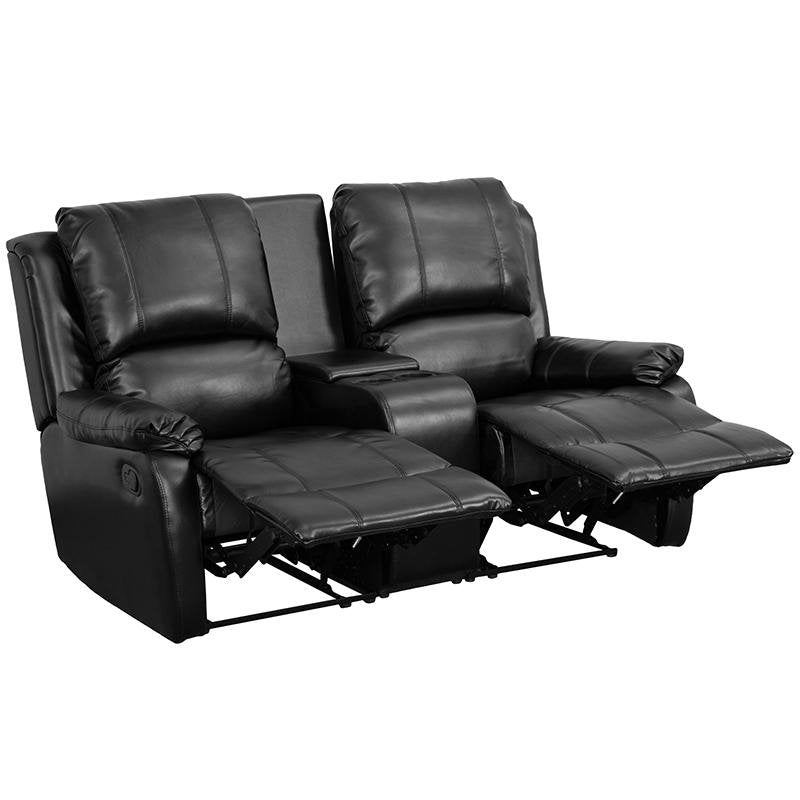 Allure Series 2-Seat Reclining Pillow Back Black LeatherSoft Theater Seating Unit with Cup Holders - The Room Store