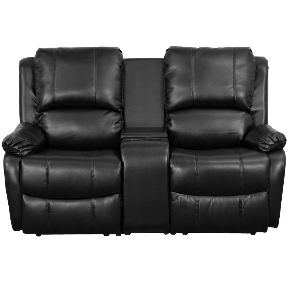 Allure Series 2-Seat Reclining Pillow Back Black LeatherSoft Theater Seating Unit with Cup Holders - The Room Store