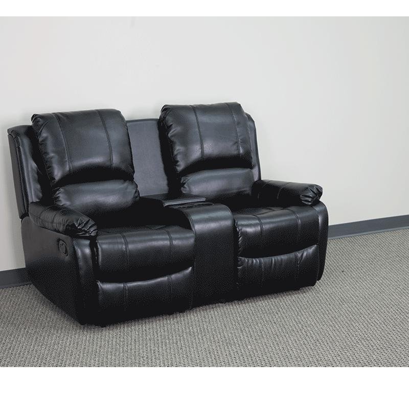 Allure Series 2-Seat Reclining Pillow Back Black LeatherSoft Theater Seating Unit with Cup Holders - The Room Store