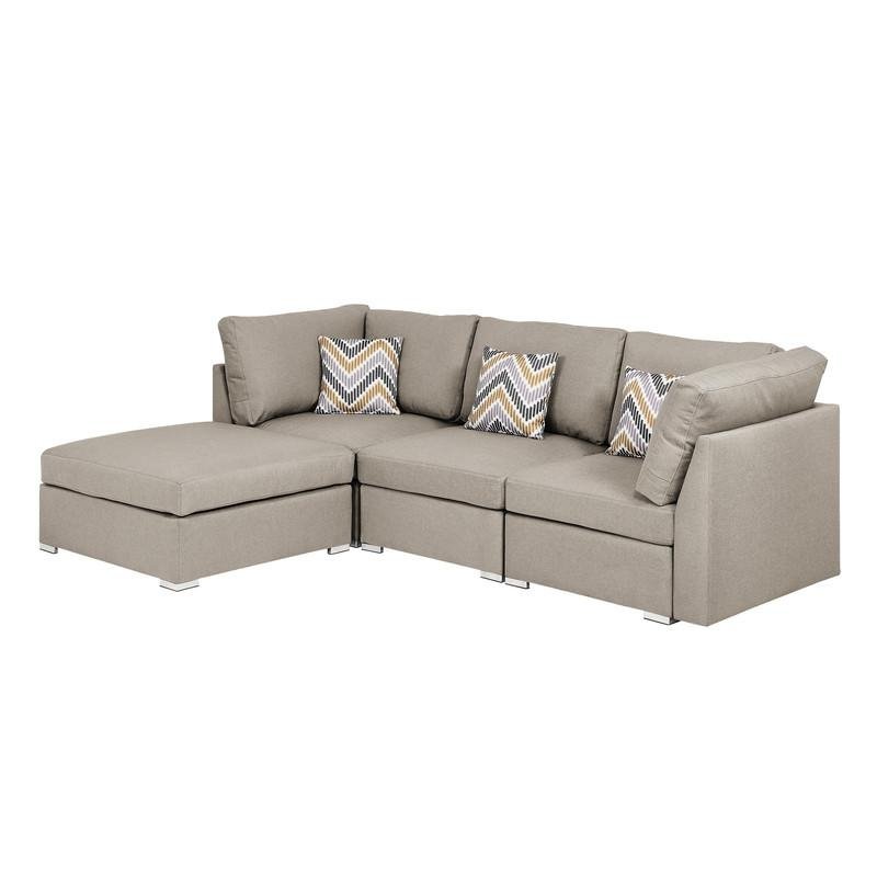 Amira Beige Fabric Sofa with Ottoman and Pillows - The Room Store