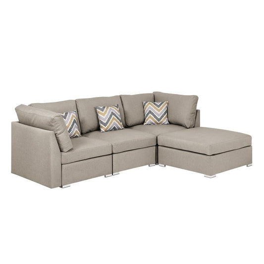 Amira Beige Fabric Sofa with Ottoman and Pillows - The Room Store