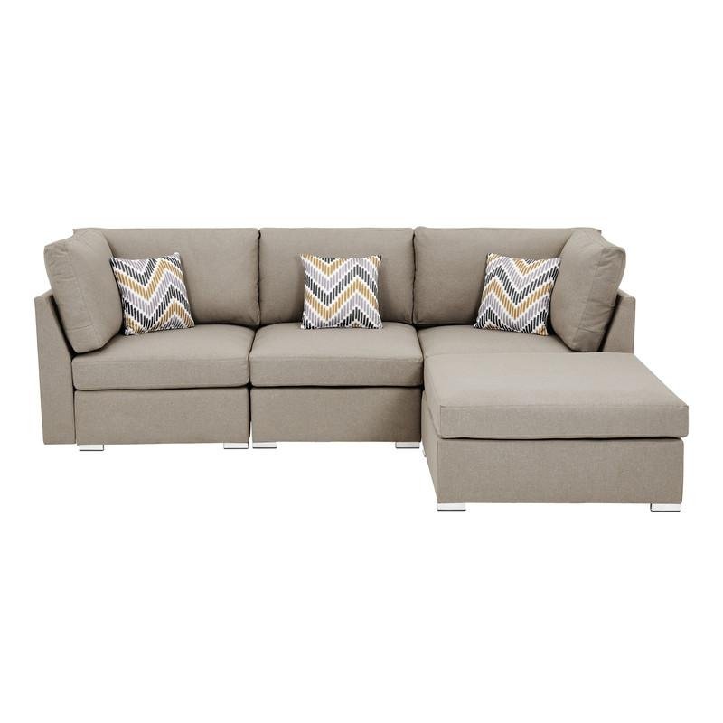 Amira Beige Fabric Sofa with Ottoman and Pillows - The Room Store