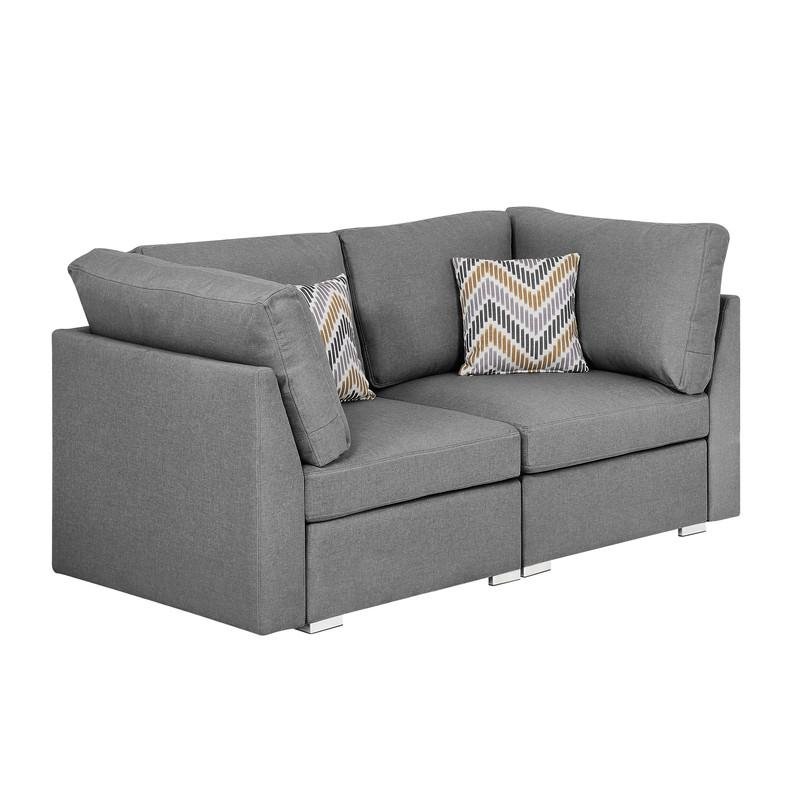 Amira Gray Fabric Loveseat Couch with Pillows - The Room Store