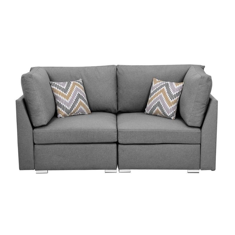 Amira Gray Fabric Loveseat Couch with Pillows - The Room Store