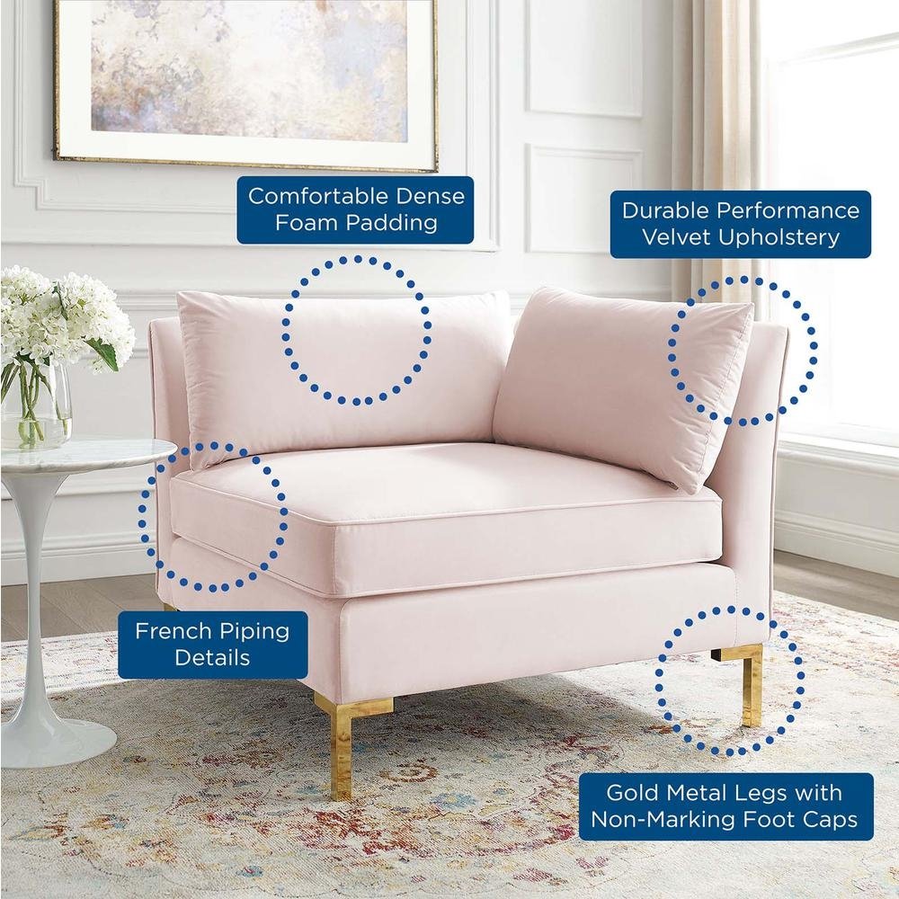 Ardent Performance Velvet Sectional Sofa Corner Chair - Pink EEI-3985-PNK - The Room Store