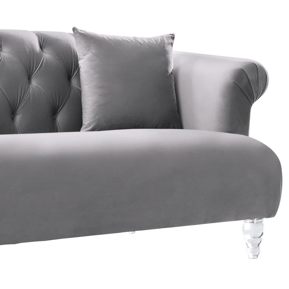 Armen Living Elegance Contemporary Loveseat in Grey Velvet with Acrylic Legs - The Room Store