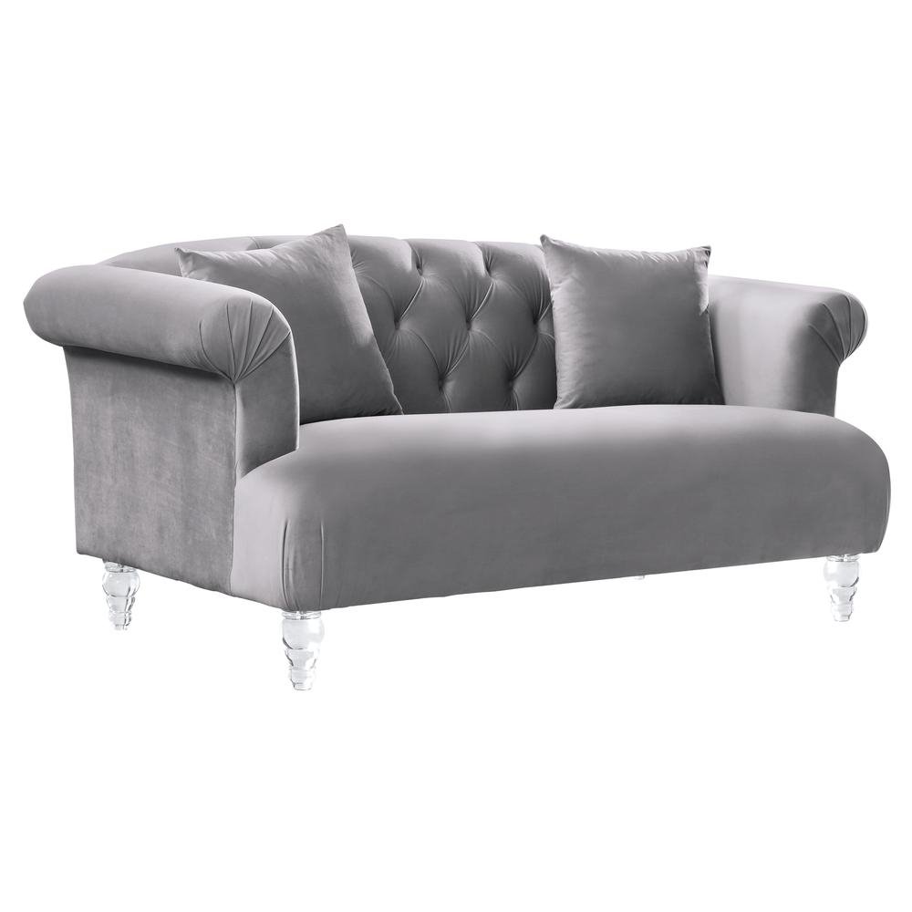 Armen Living Elegance Contemporary Loveseat in Grey Velvet with Acrylic Legs - The Room Store