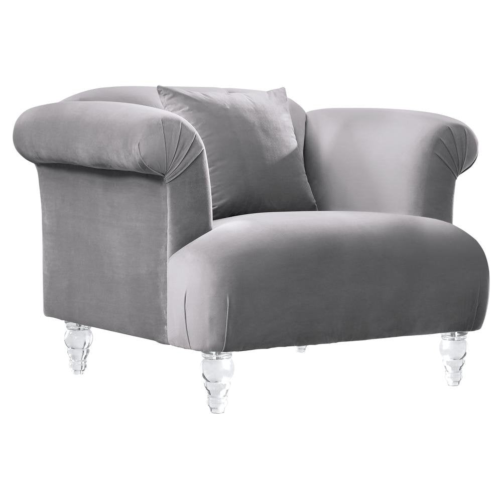 Armen Living Elegance Contemporary Sofa Chair in Grey Velvet with Acrylic Legs - The Room Store