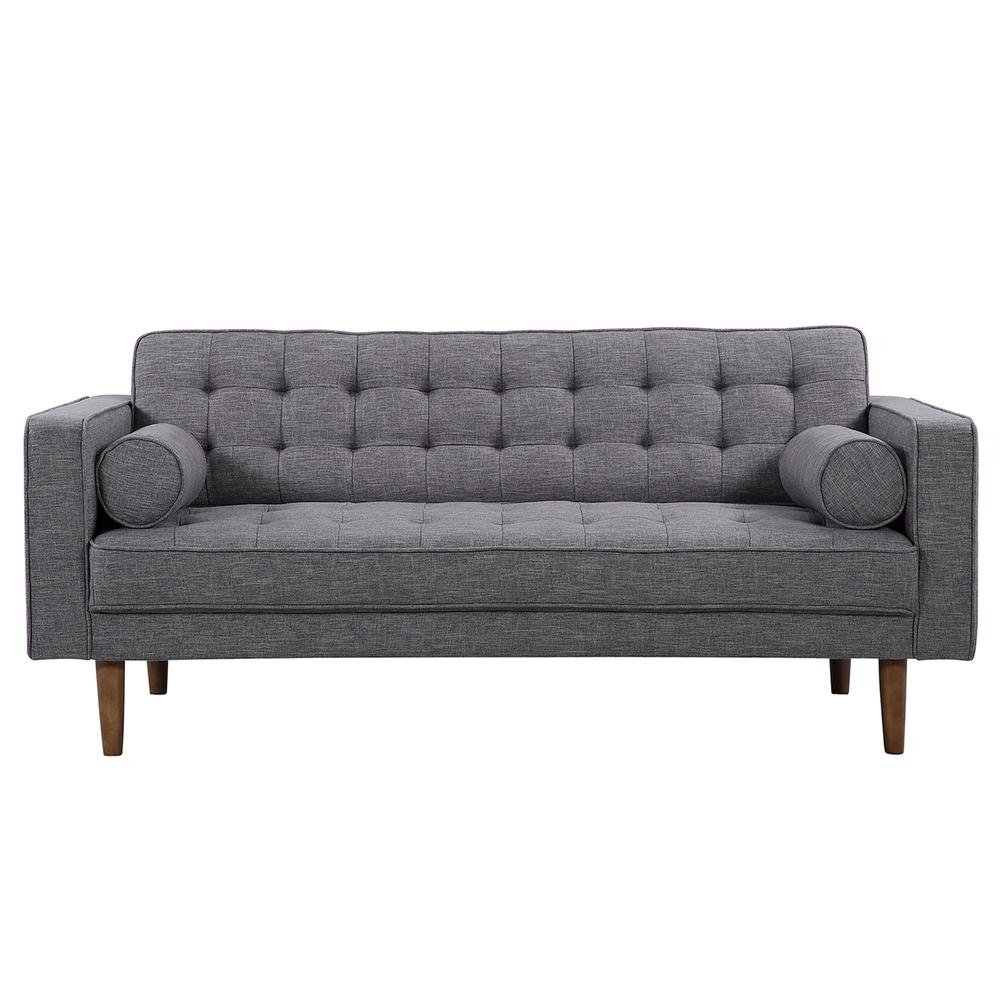 Armen Living Element Mid-Century Modern Loveseat in Dark Gray Linen and Walnut Legs - The Room Store