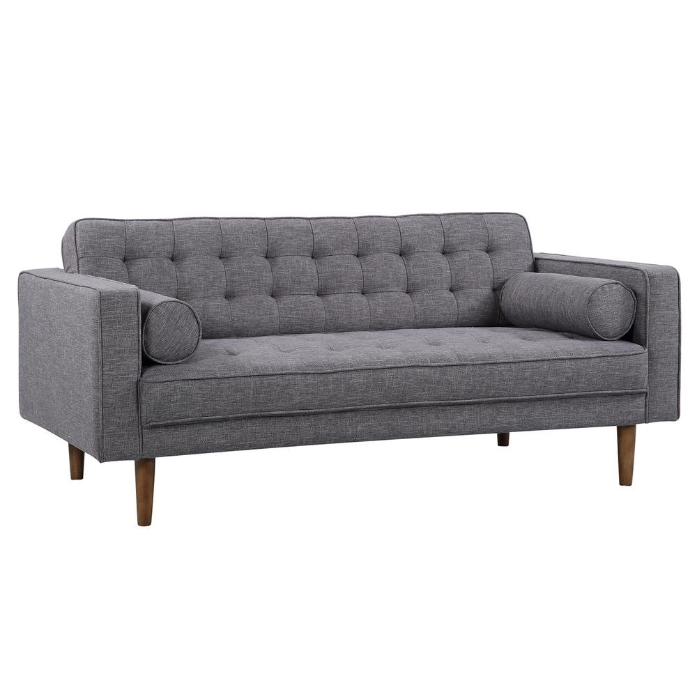 Armen Living Element Mid-Century Modern Loveseat in Dark Gray Linen and Walnut Legs - The Room Store