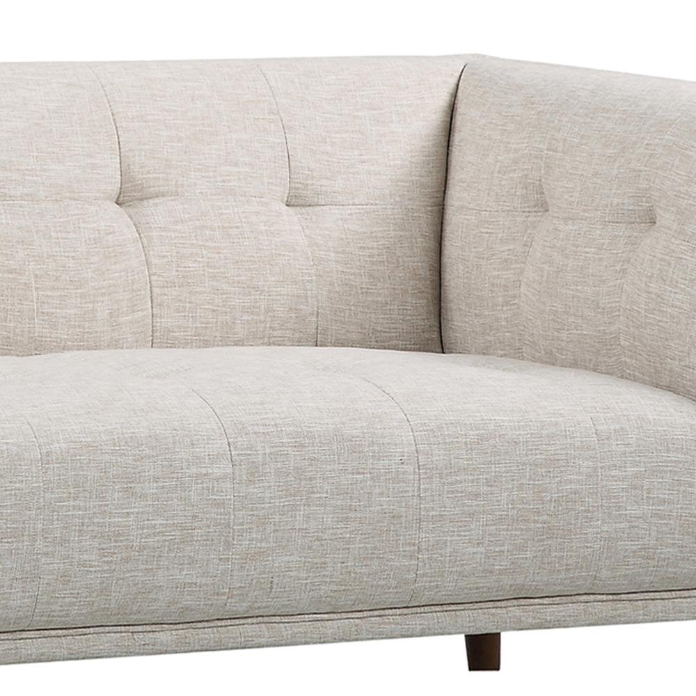 Armen Living Hudson Mid-Century Button-Tufted Loveseat in Beige Linen and Walnut Legs - The Room Store