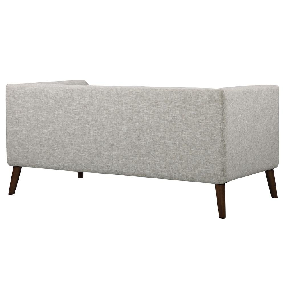 Armen Living Hudson Mid-Century Button-Tufted Loveseat in Beige Linen and Walnut Legs - The Room Store