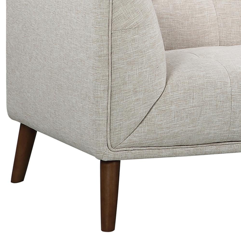 Armen Living Hudson Mid-Century Button-Tufted Loveseat in Beige Linen and Walnut Legs - The Room Store