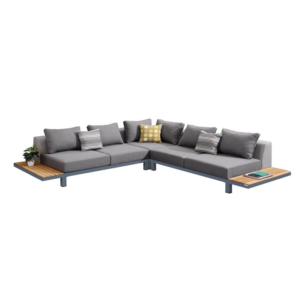 Armen Living Polo 4 piece Outdoor Sectional Set with Dark Gray Cushions and Modern Accent Pillows - The Room Store