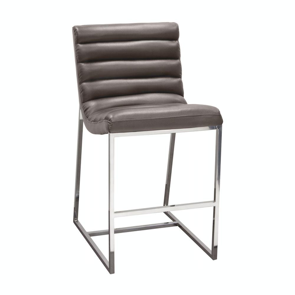 Bardot Counter Height Chair w/ Stainless Steel Frame by Diamond Sofa - Elephant Grey - The Room Store
