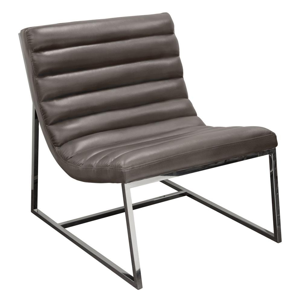 Bardot Lounge Chair w/ Stainless Steel Frame by Diamond Sofa - Elephant Grey - The Room Store