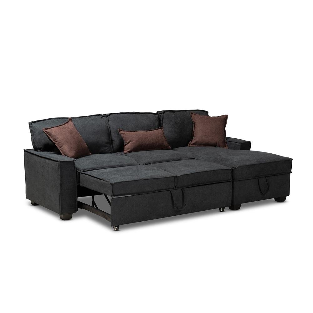 Baxton Studio Emile Modern and Contemporary Dark Grey Fabric Upholstered Right Facing Storage Sectional Sofa with Pull-Out Bed - The Room Store