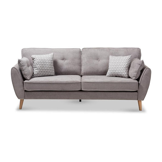 Baxton Studio Miranda Mid-Century Modern Light Grey Fabric Upholstered Sofa - The Room Store