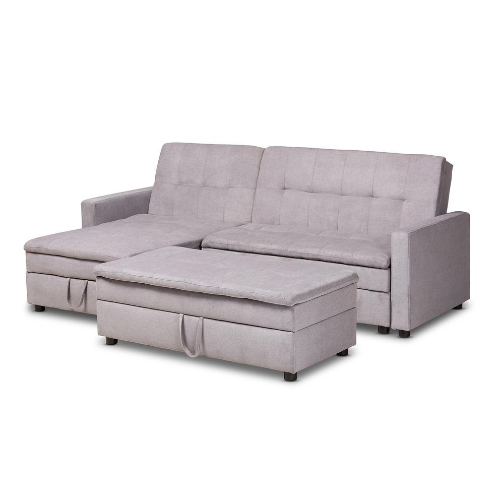 Baxton Studio Noa Modern and Contemporary Light Grey Fabric Upholstered Left Facing Storage Sectional Sleeper Sofa with Ottoman - The Room Store