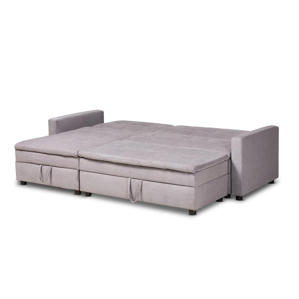 Baxton Studio Noa Modern and Contemporary Light Grey Fabric Upholstered Left Facing Storage Sectional Sleeper Sofa with Ottoman - The Room Store