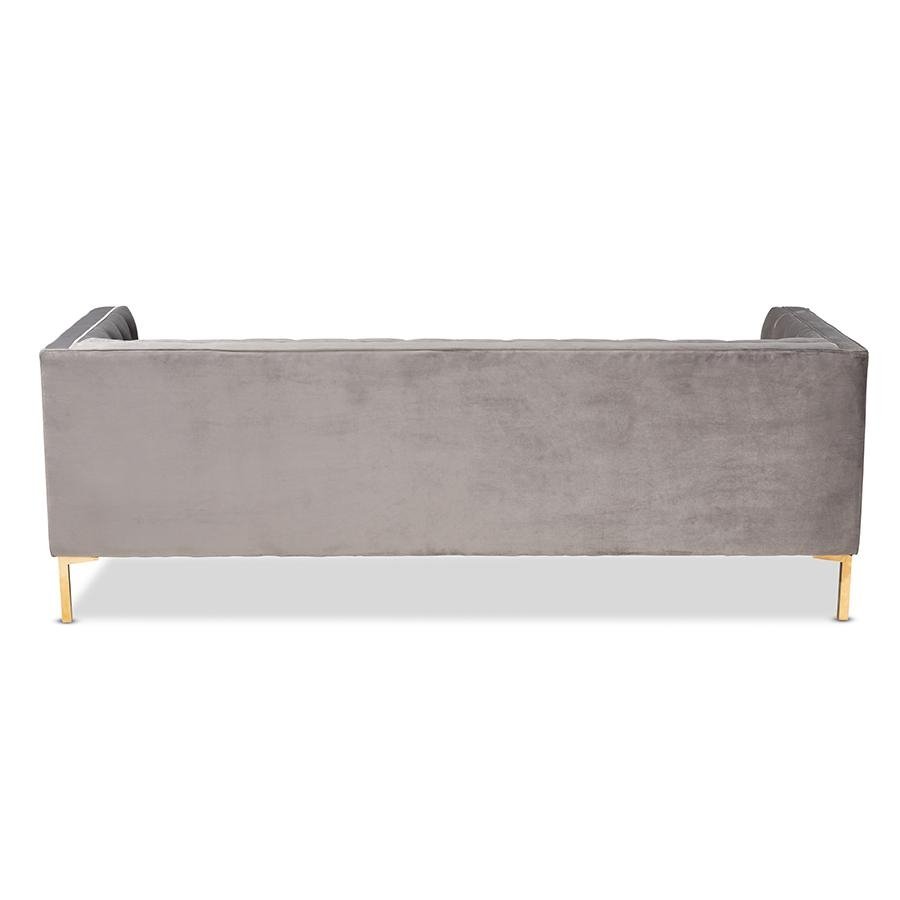 Baxton Studio Zanetta Glam and Luxe Gray Velvet Upholstered Gold Finished Sofa - The Room Store