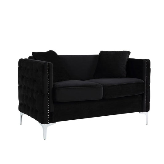 Bayberry Black Velvet Loveseat with 2 Pillows - The Room Store