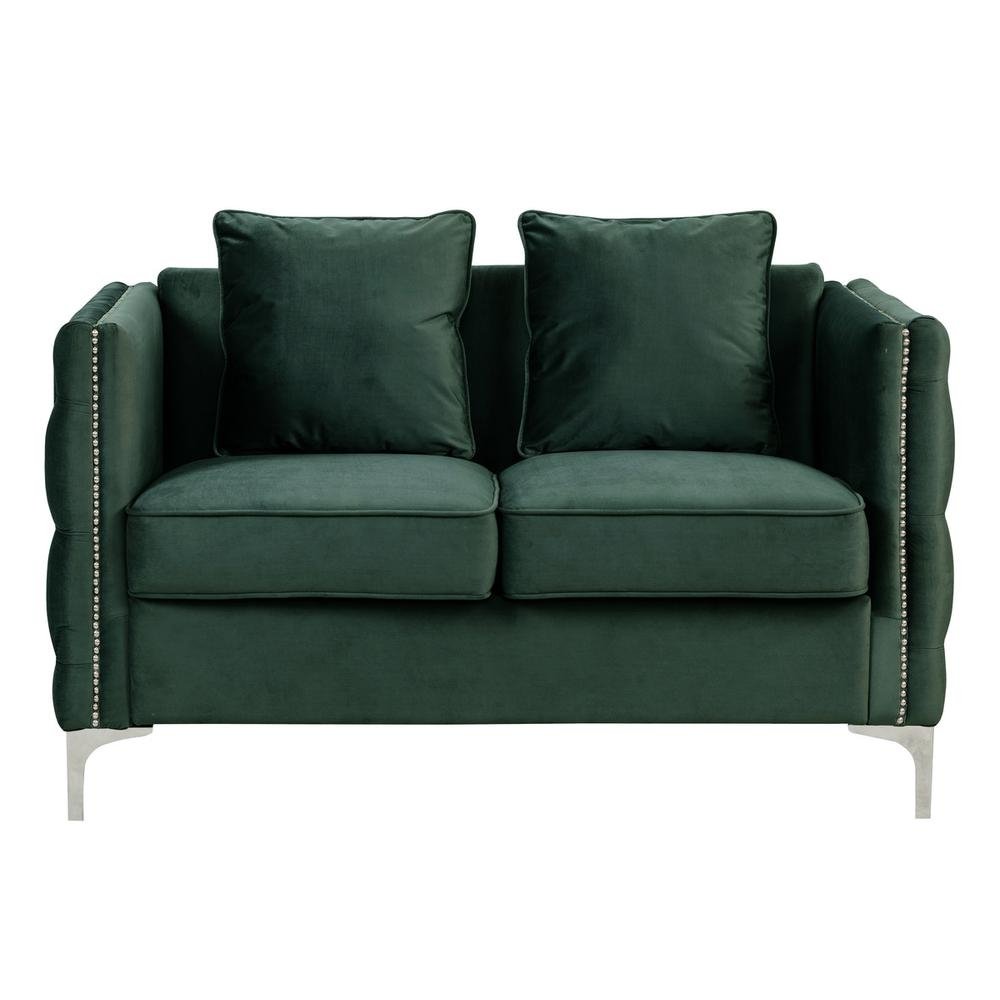 Bayberry Green Velvet Loveseat with 2 Pillows - The Room Store