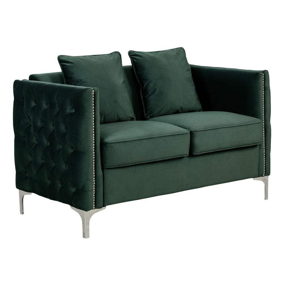 Bayberry Green Velvet Loveseat with 2 Pillows - The Room Store